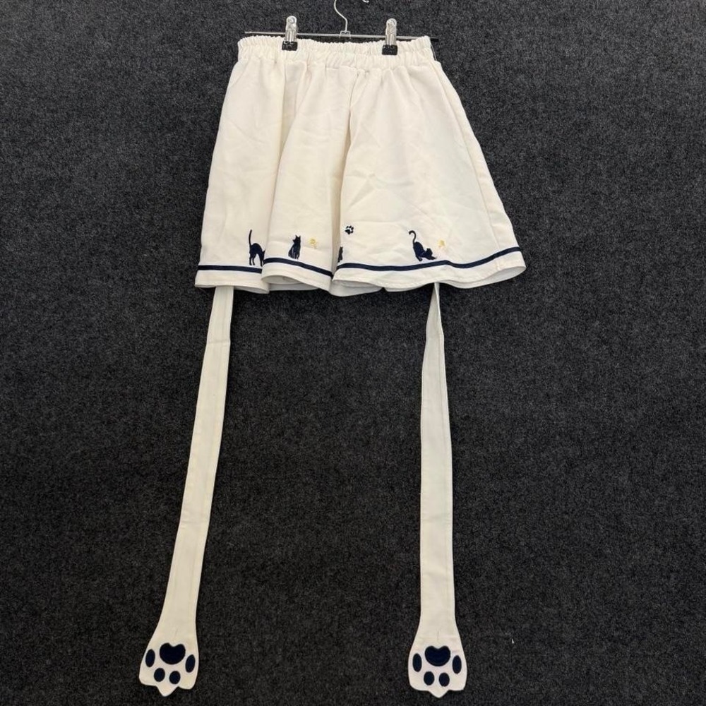 Vintage 80s White Cat Embroidered Skirt Novelty Cottagecore Womens Small